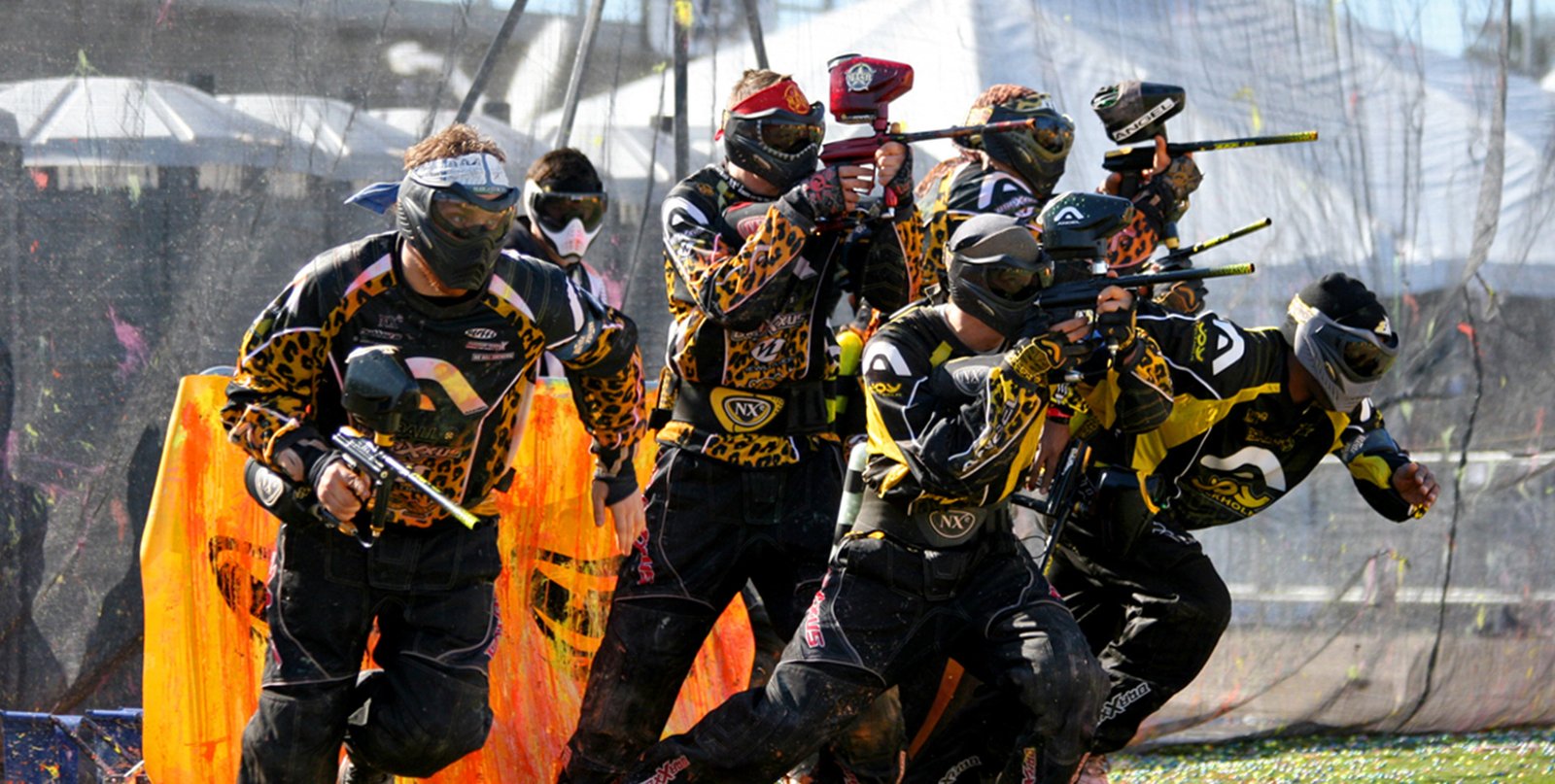 Paintball team in action